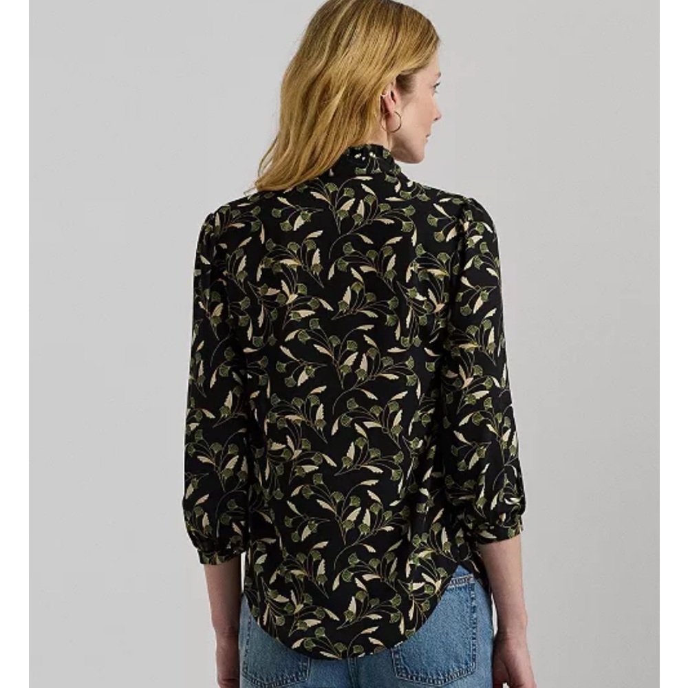 Ralph Lauren Gorgette Blouson-Sleeve Ginko Leaf Print Blouse - Picture 2 of 12